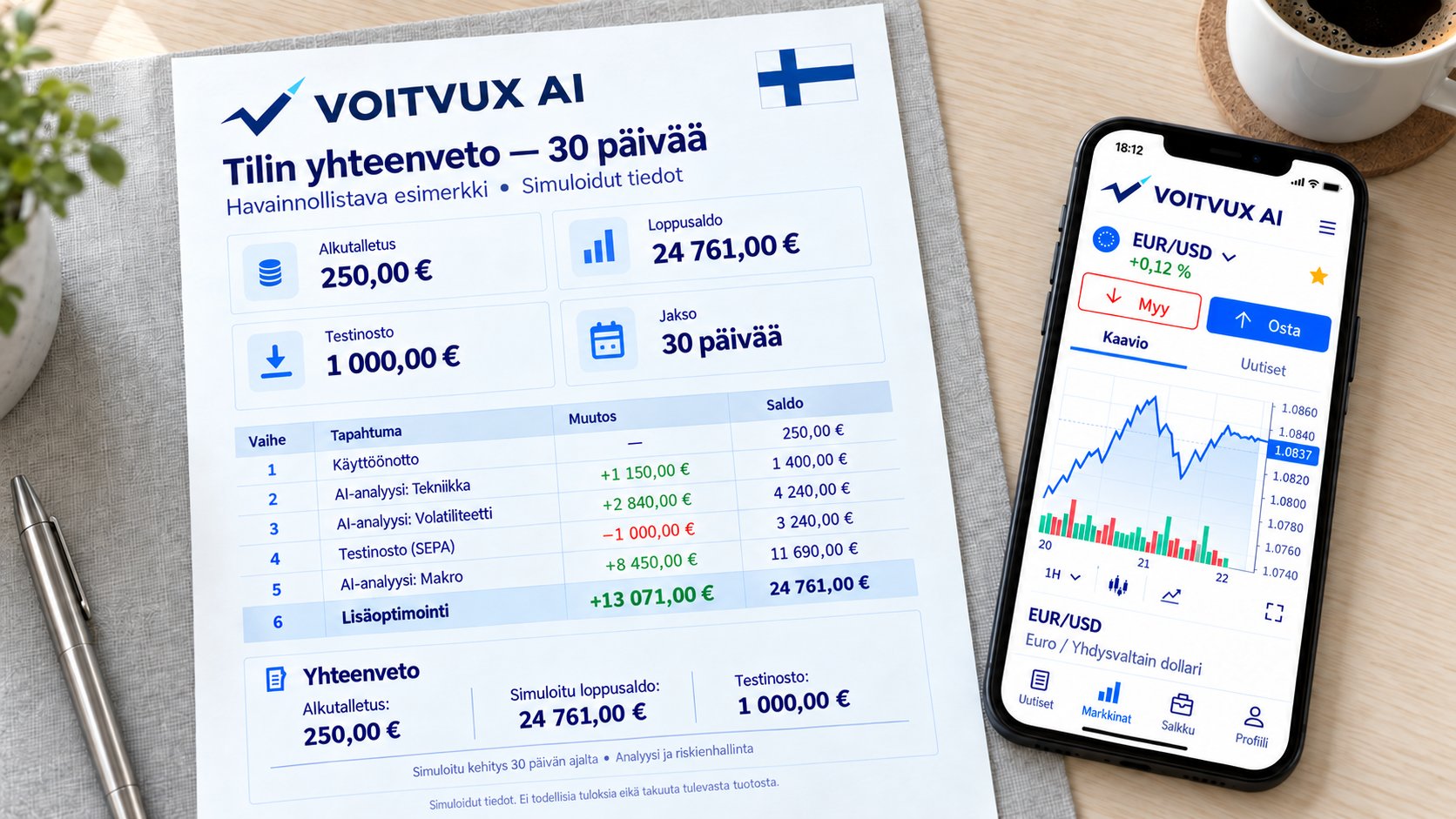 Testitilimme kehitys 30 päivän aikana